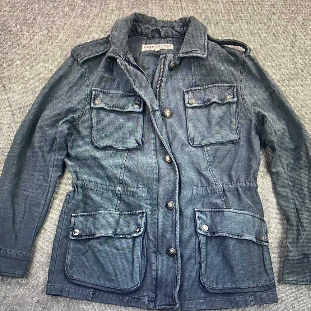 Free People Distressed Charcoal Utility Jacket